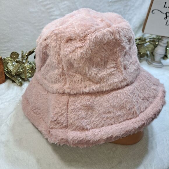 PINK Drawstring Bucket Hat FUZZY Wuzzy in Pink - Picture 5 of 8